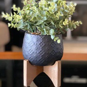 Artisan Made Faux Eucalyptus in 5" Matte Black Bohemian Ceramic Pot---BEAUTIFUL!